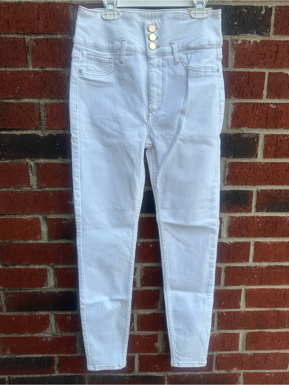 River Island White High-Rise Skinny Jeans with Triple Button PM1